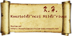 Kosztolánczi Hiláriusz névjegykártya